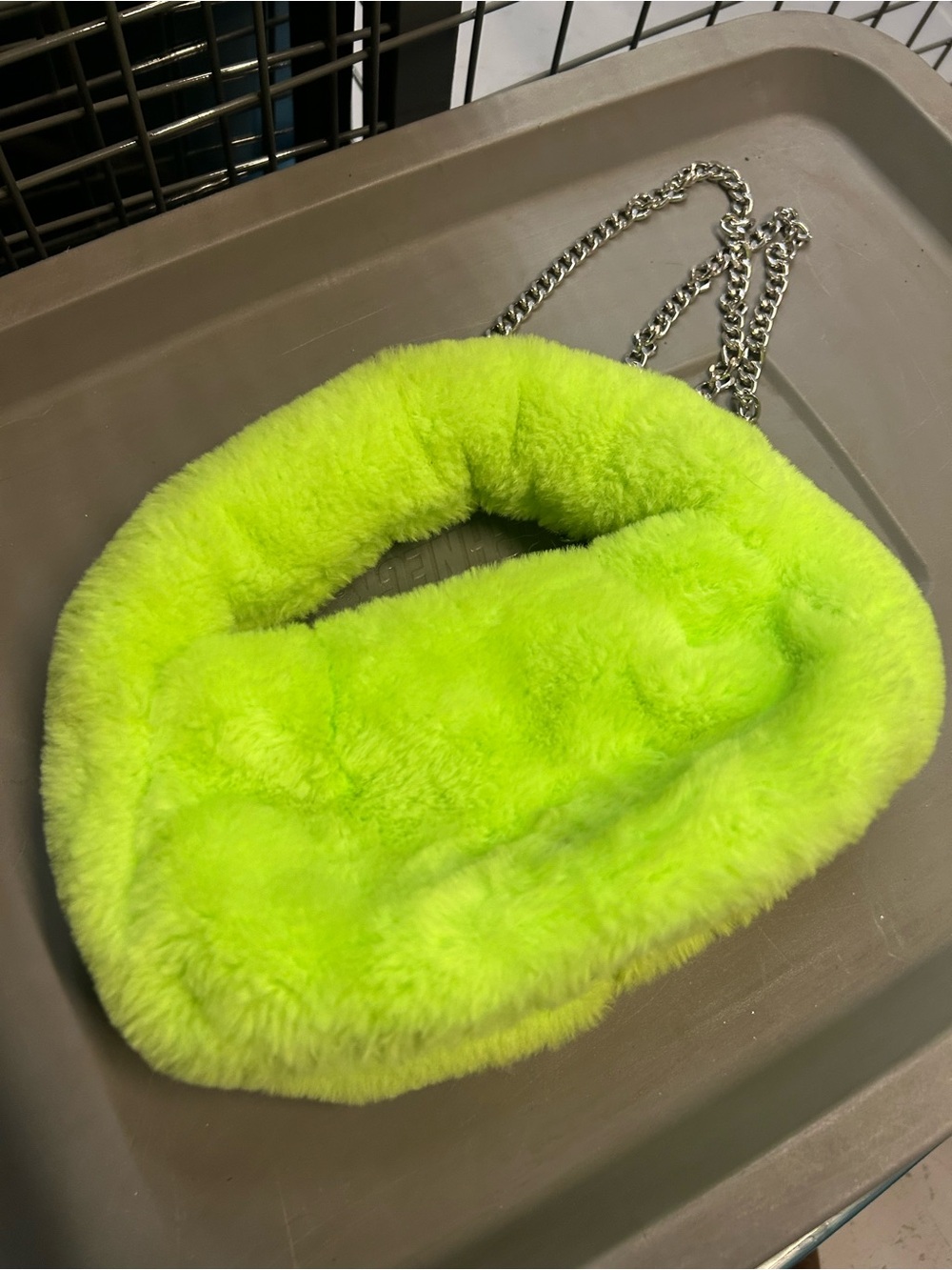 Faux Fur Chain Shoulder Bag in Neon Green plushy soft Dolls Kill style club rave - Picture 2 of 9